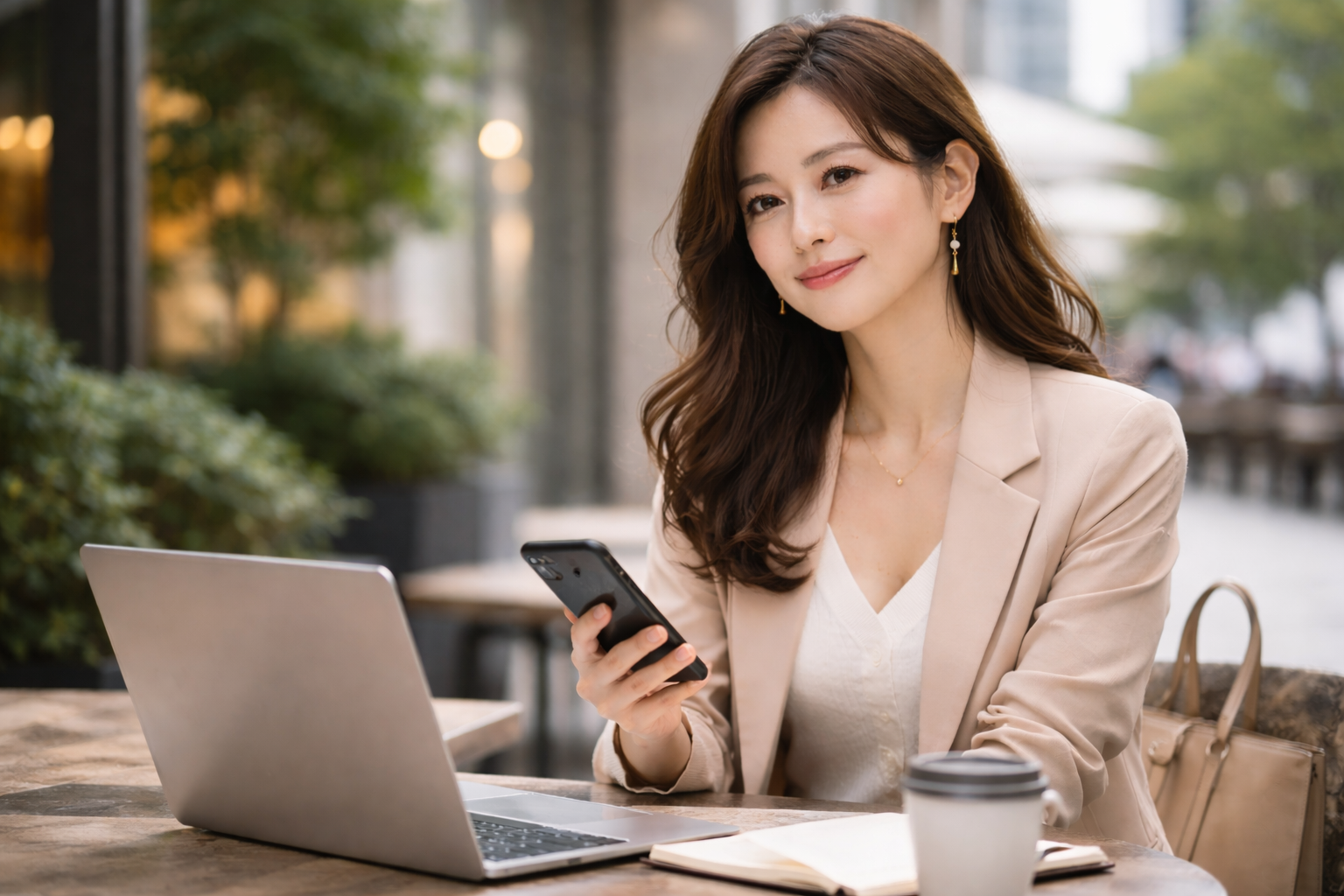 英語学習に取り組む航空業界志望の女性が日常の中で勉強している様子