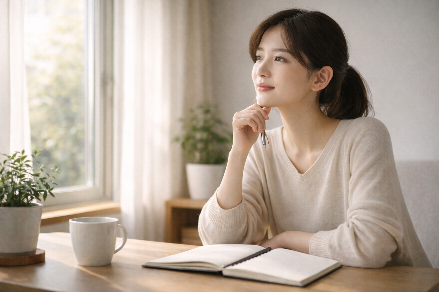 退職代行を使って辞める決断をし、自分の人生を静かに考える女性